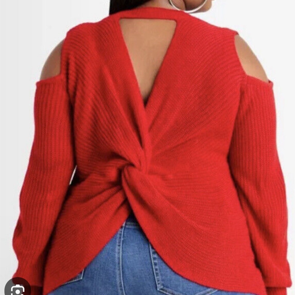 Ashley Stewart Cold shoulder back twisted back out sweater - Picture 3 of 3